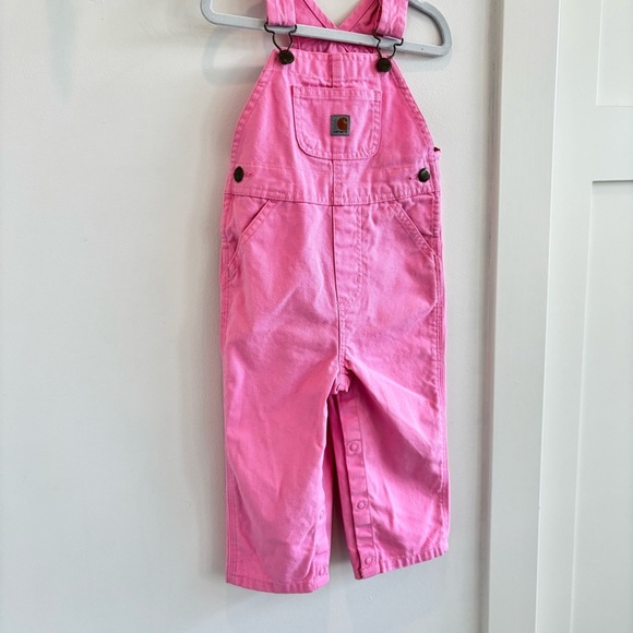 Carhartt Girls Pink Bib Overalls Adjustable Strap Buckle Pockets Size 18 month - Picture 4 of 10